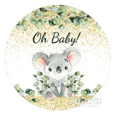 Lofaris Gold Glitter Green Leaves Round Baby Shower Backdrop